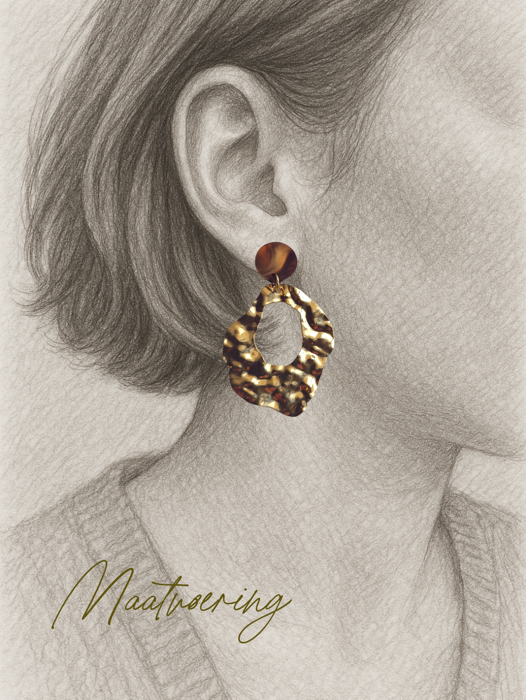 Organische oorbellen – goud & bruin marble (niet in zilver)