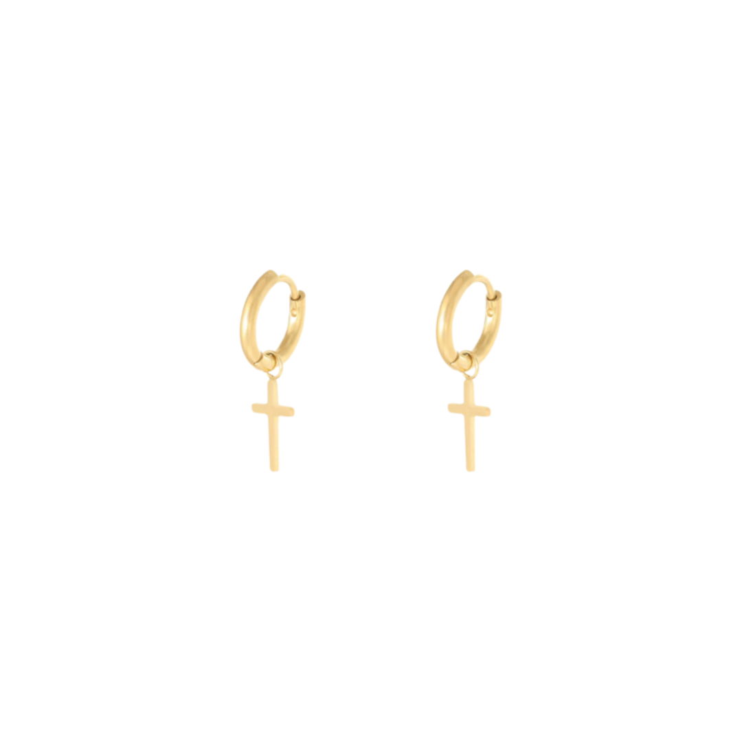 Oorbellen kruis | goud en zilver | oorringen met bedel