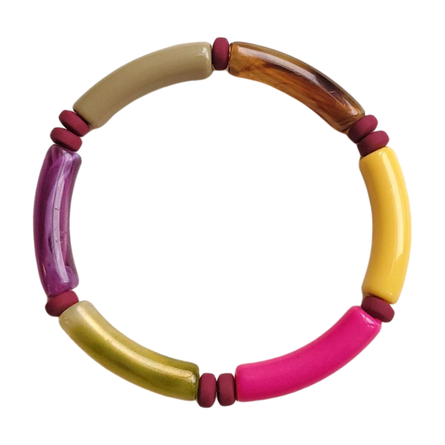 Tube armband | Paars-Olijfgroen-Fuchsia-Mosterd
