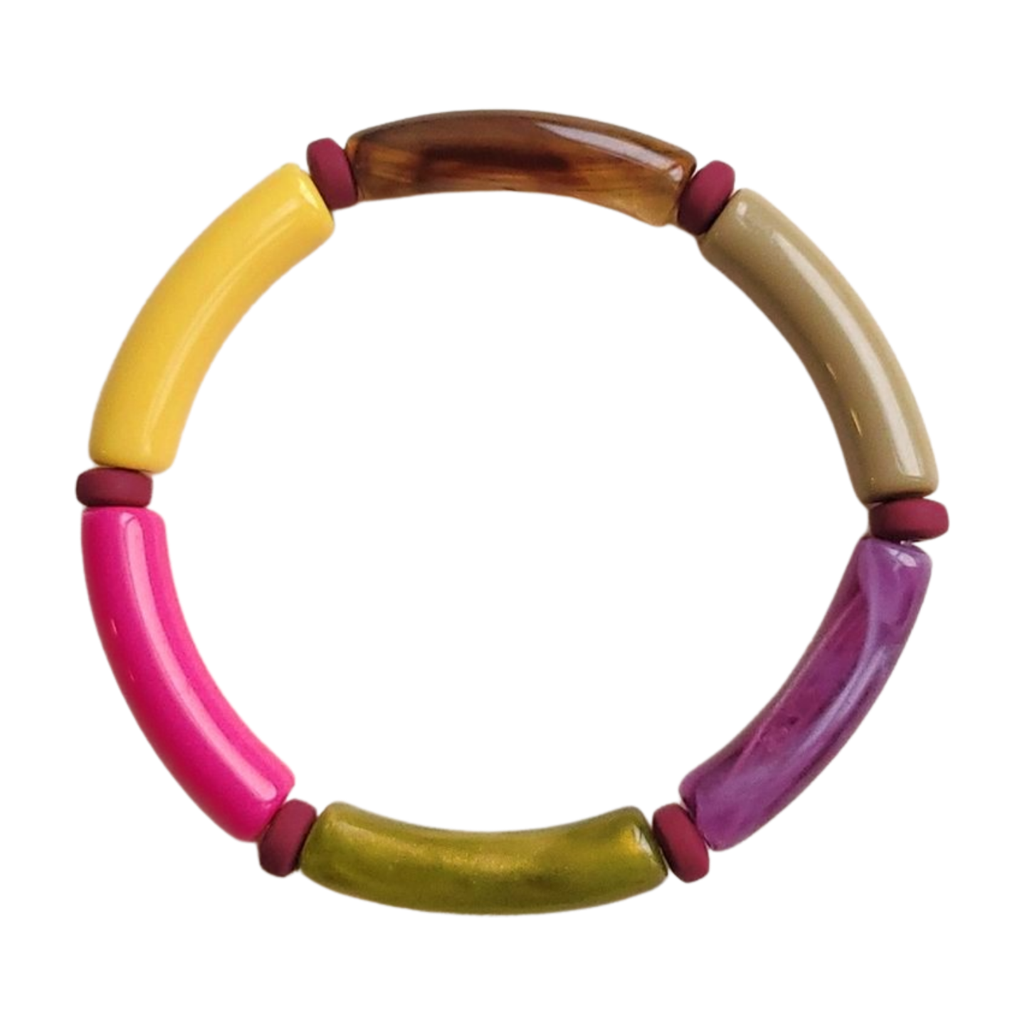 Tube armband | Paars-Olijfgroen-Fuchsia-Mosterd