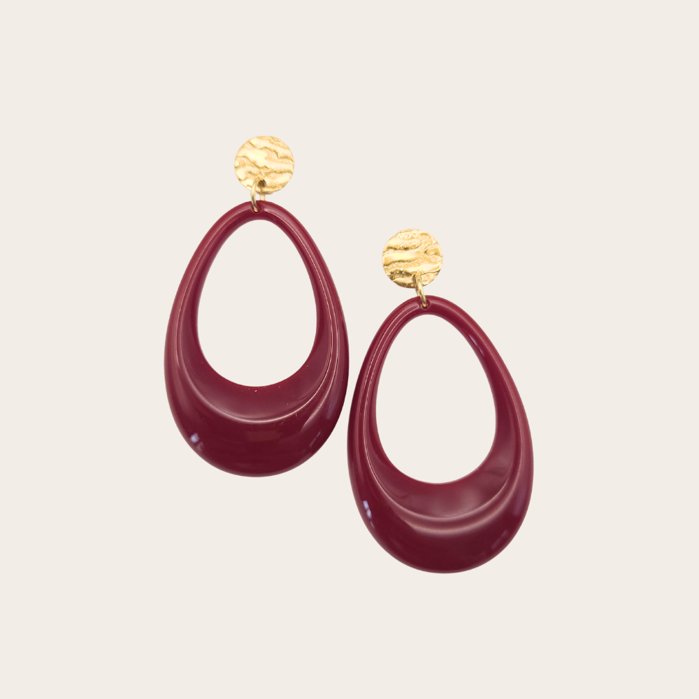 Druppel oorbellen wijnrood met goud