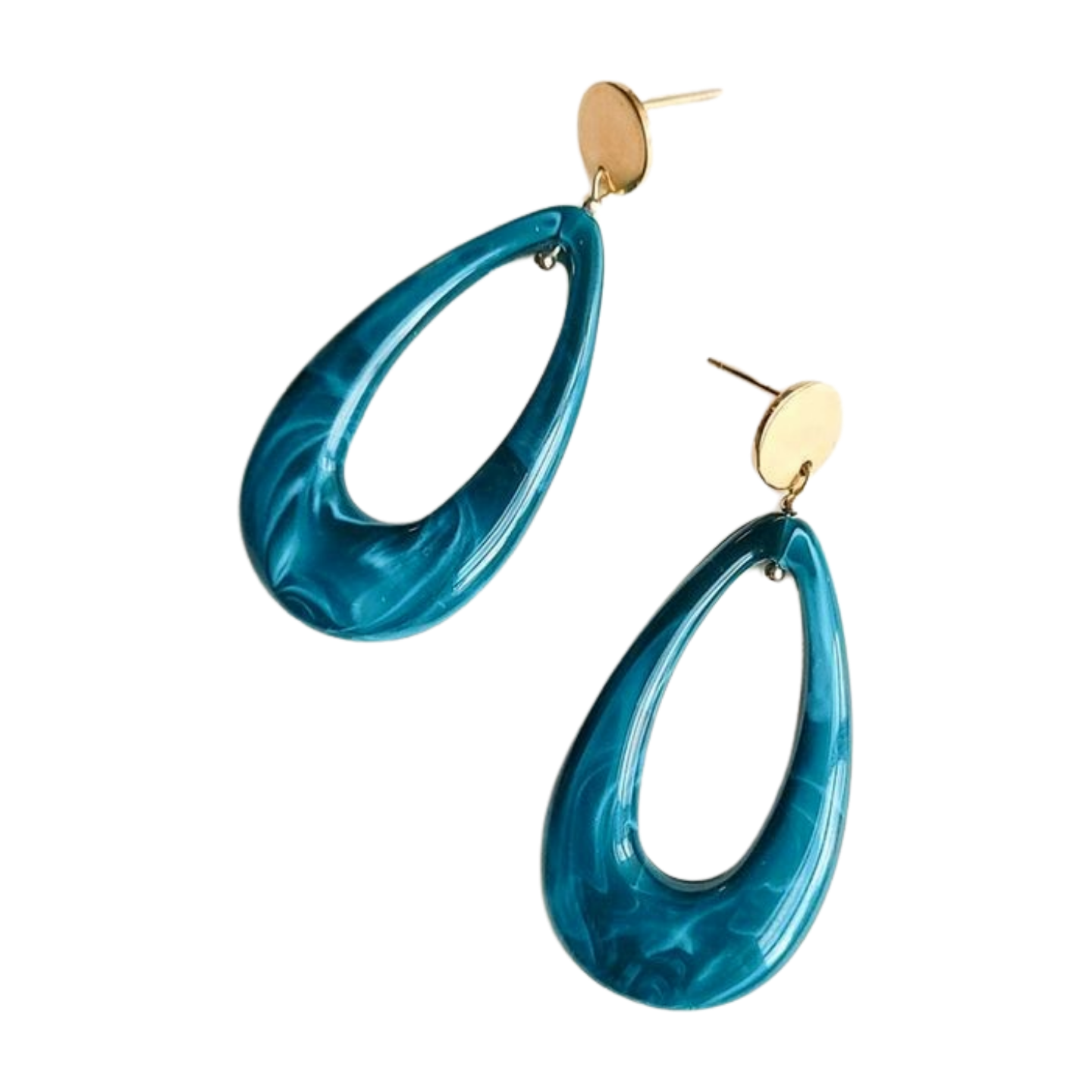 Druppel statement oorbellen petrol marble – handgemaakte, superlichte oorbellen met een unieke marmerlook afwerking. Tijdloos, veelzijdig en stijlvol.