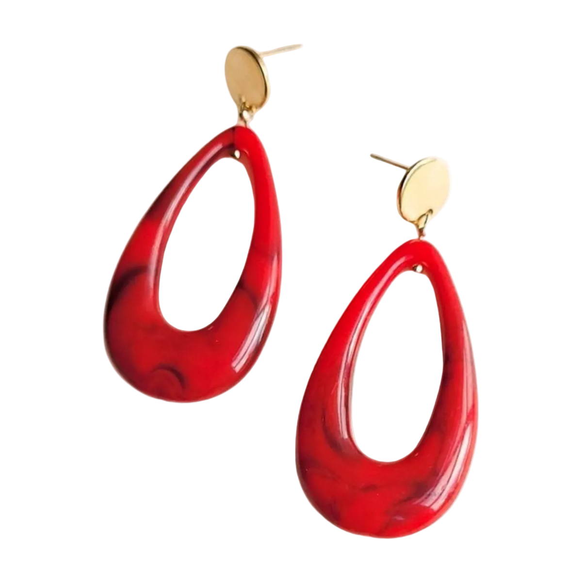 Druppel statement oorbellen rood marble – handgemaakte, superlichte oorbellen met een unieke marmerlook afwerking. Tijdloos, veelzijdig en stijlvol.