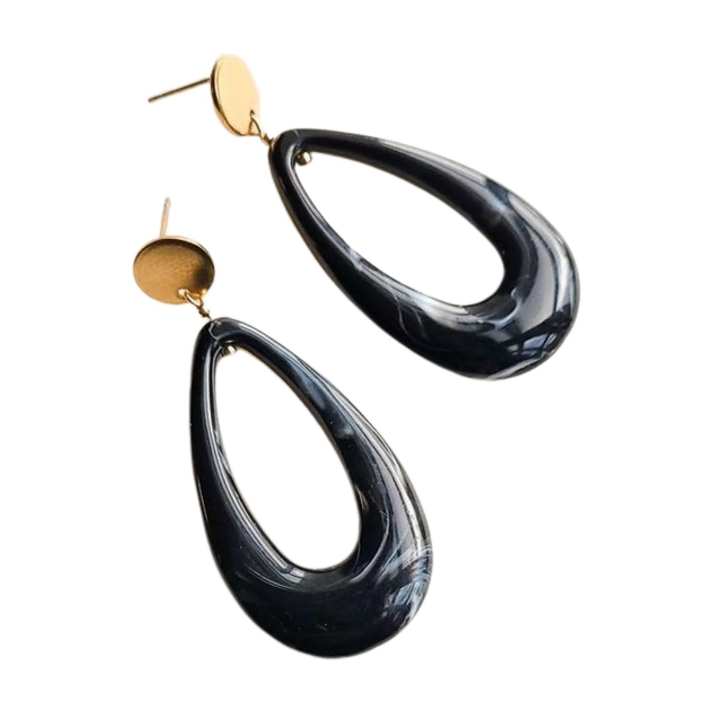 Druppel statement oorbellen zwart marble – handgemaakte, superlichte oorbellen met een unieke marmerlook afwerking. Tijdloos, veelzijdig en stijlvol.