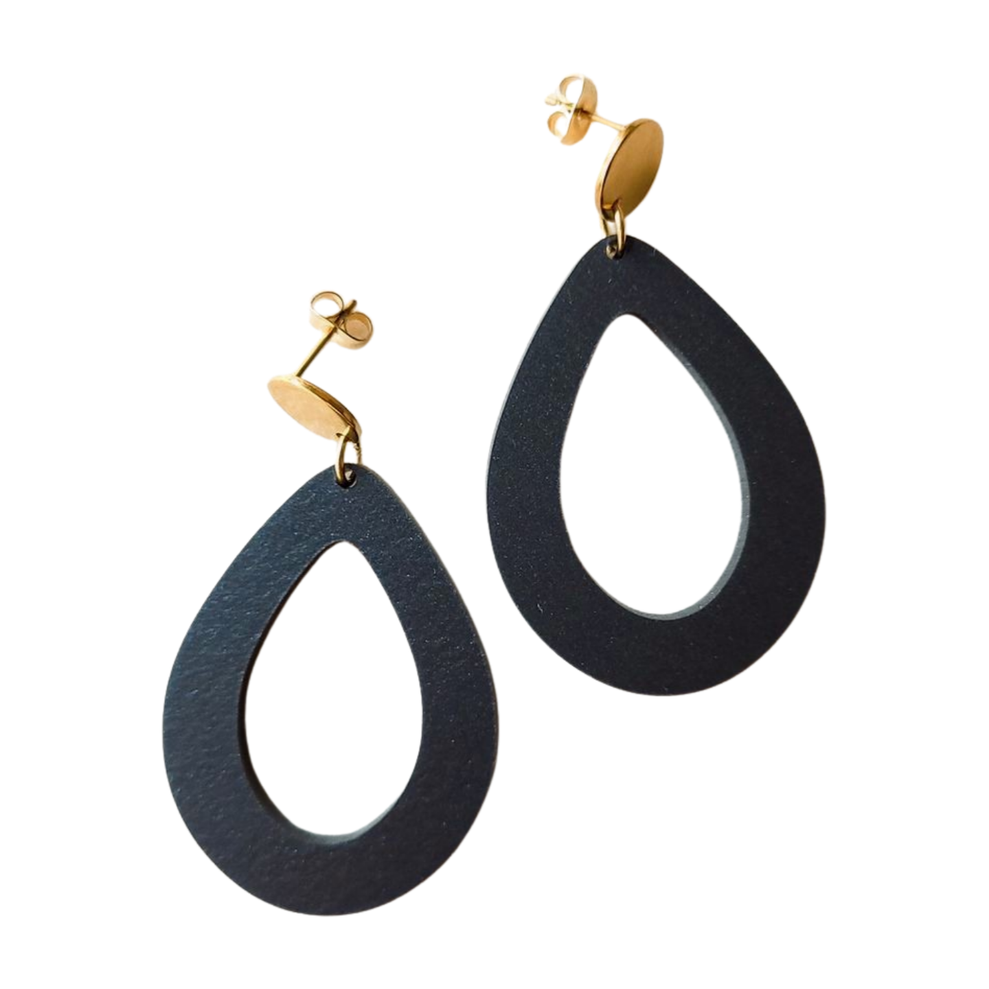 Druppelvormige oorbellen Floortje mat antraciet – handgemaakte, superlichte oorbellen met een matte afwerking in trendy kleuren.
