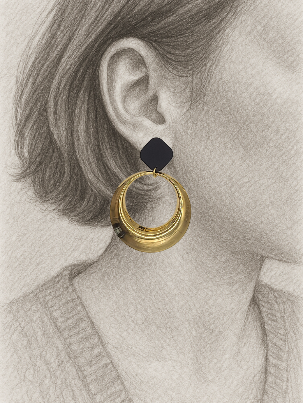 Ronde statement oorbellen – goud & zwart (niet in zilver)