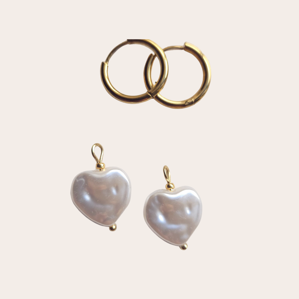 Losse bedels hart parellook – lichte bedels in hartvorm met parelglans, passend op oorringen en oorstekers