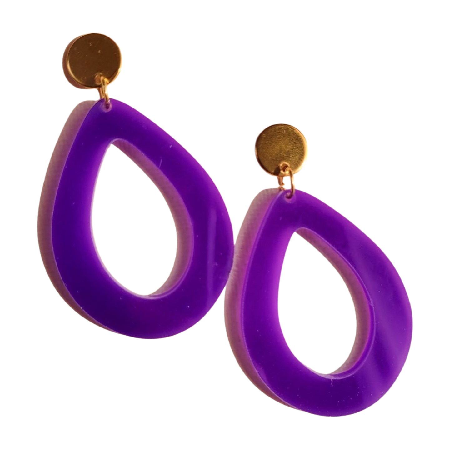 Unieke glanzende statement oorbellen paars – grote, superlichte handgemaakte oorhangers met een subtiele shine voor een stijlvolle look.