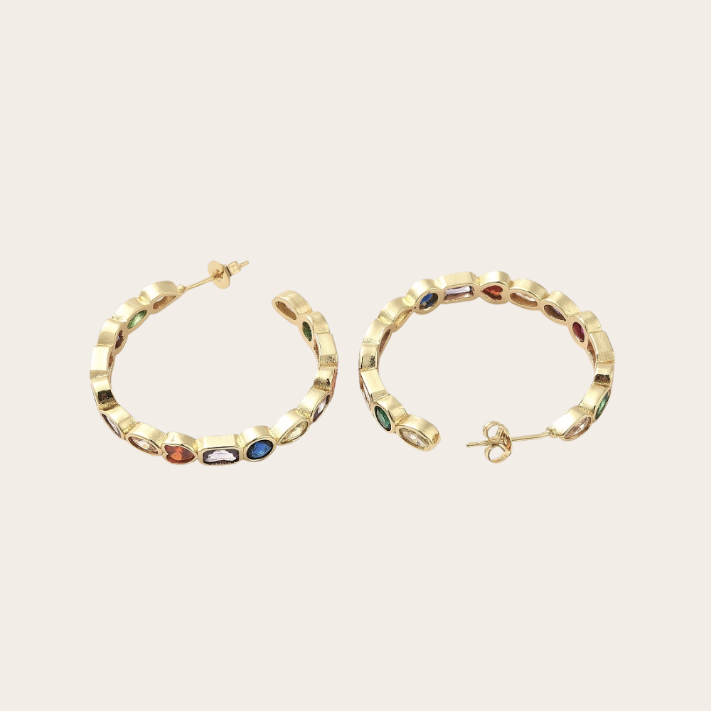 Facet ronde oorstekers goud multicolor