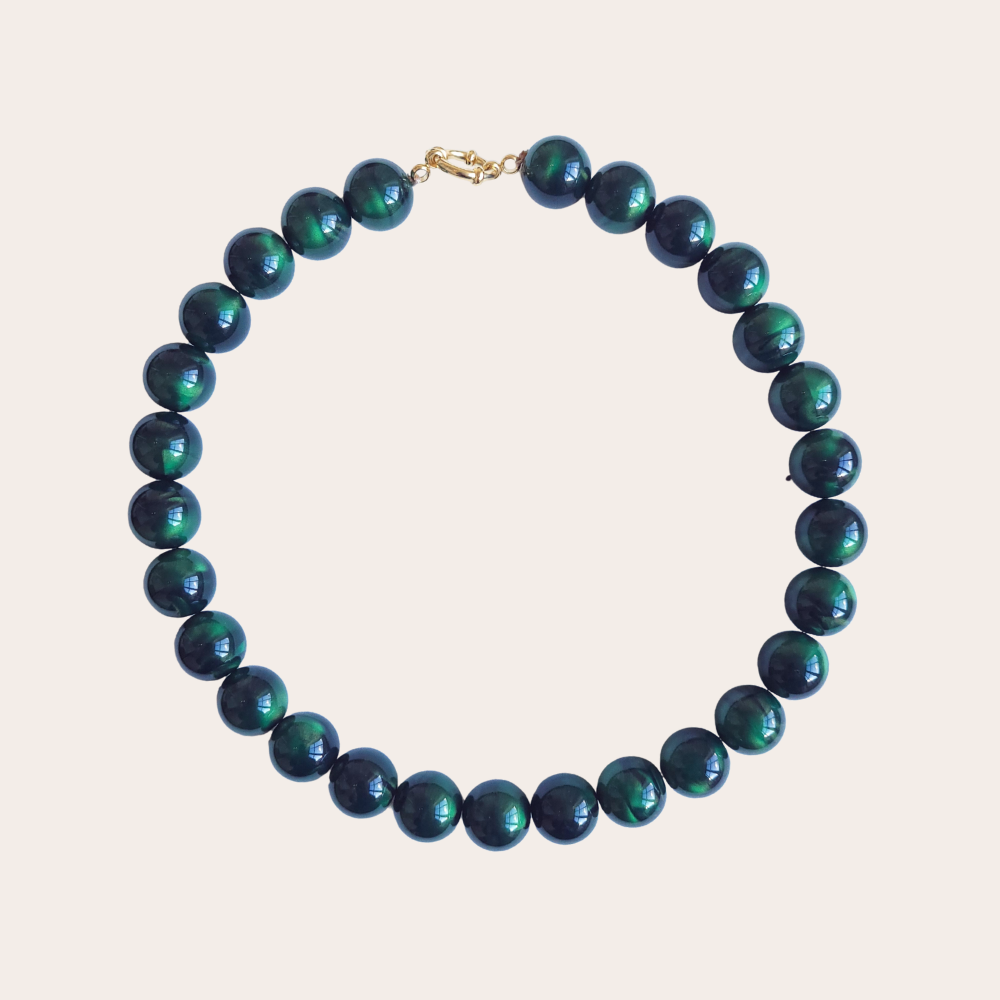 Statement ketting met grote kralen van 16 mm in bordeauxrood, bruin en groen marble