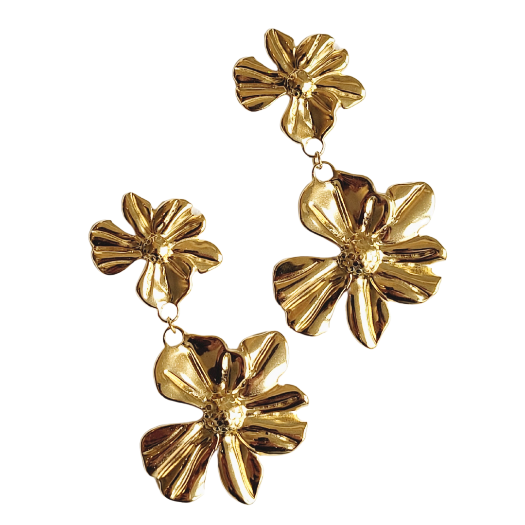 Gouden oorstekers twee bloemen