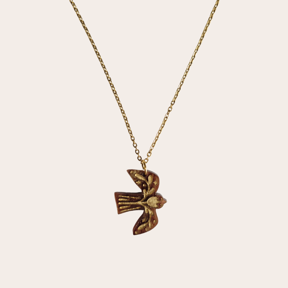Ketting Kijk naar de Vogels – ivoor en bruin marble