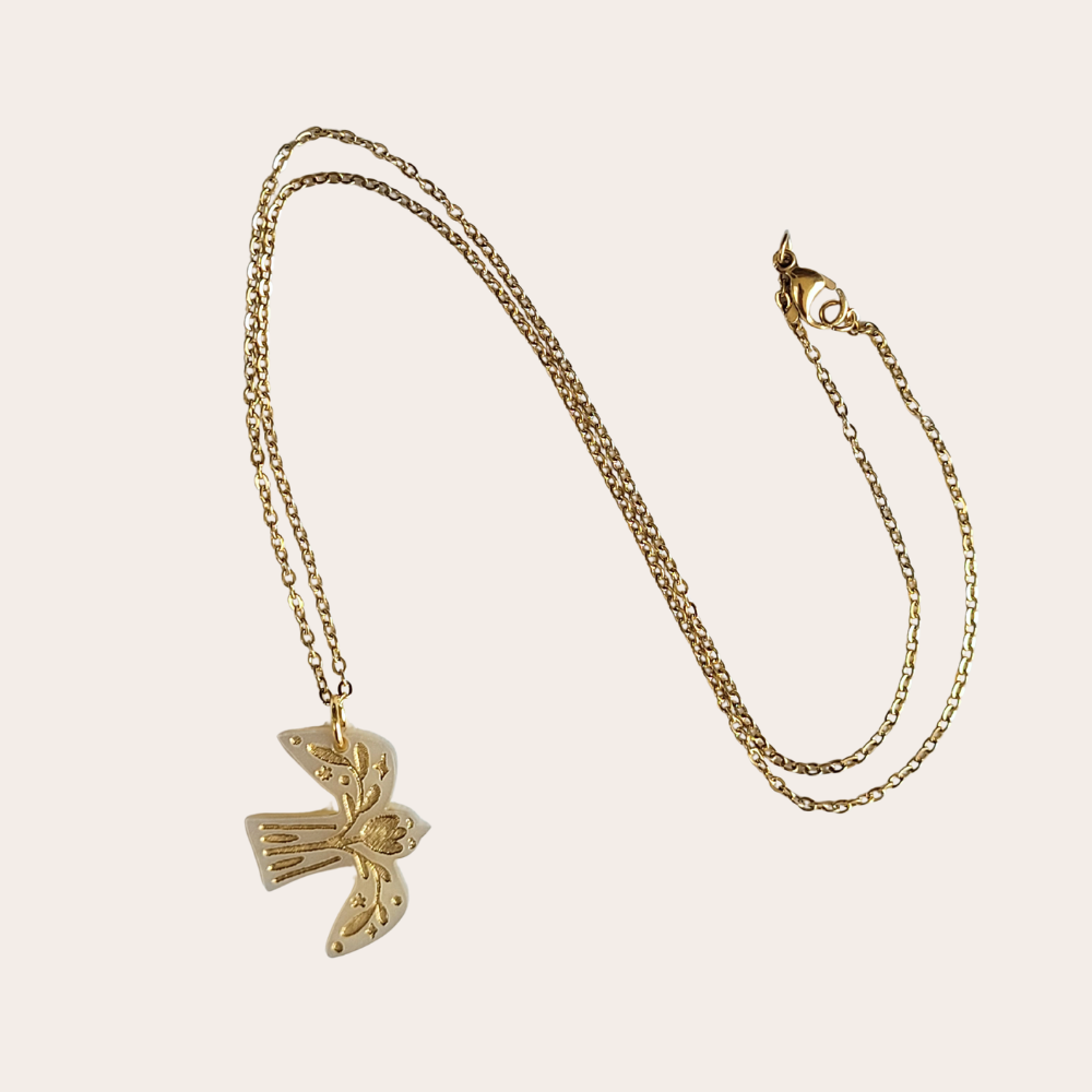 Ketting Kijk naar de Vogels – ivoor en bruin marble