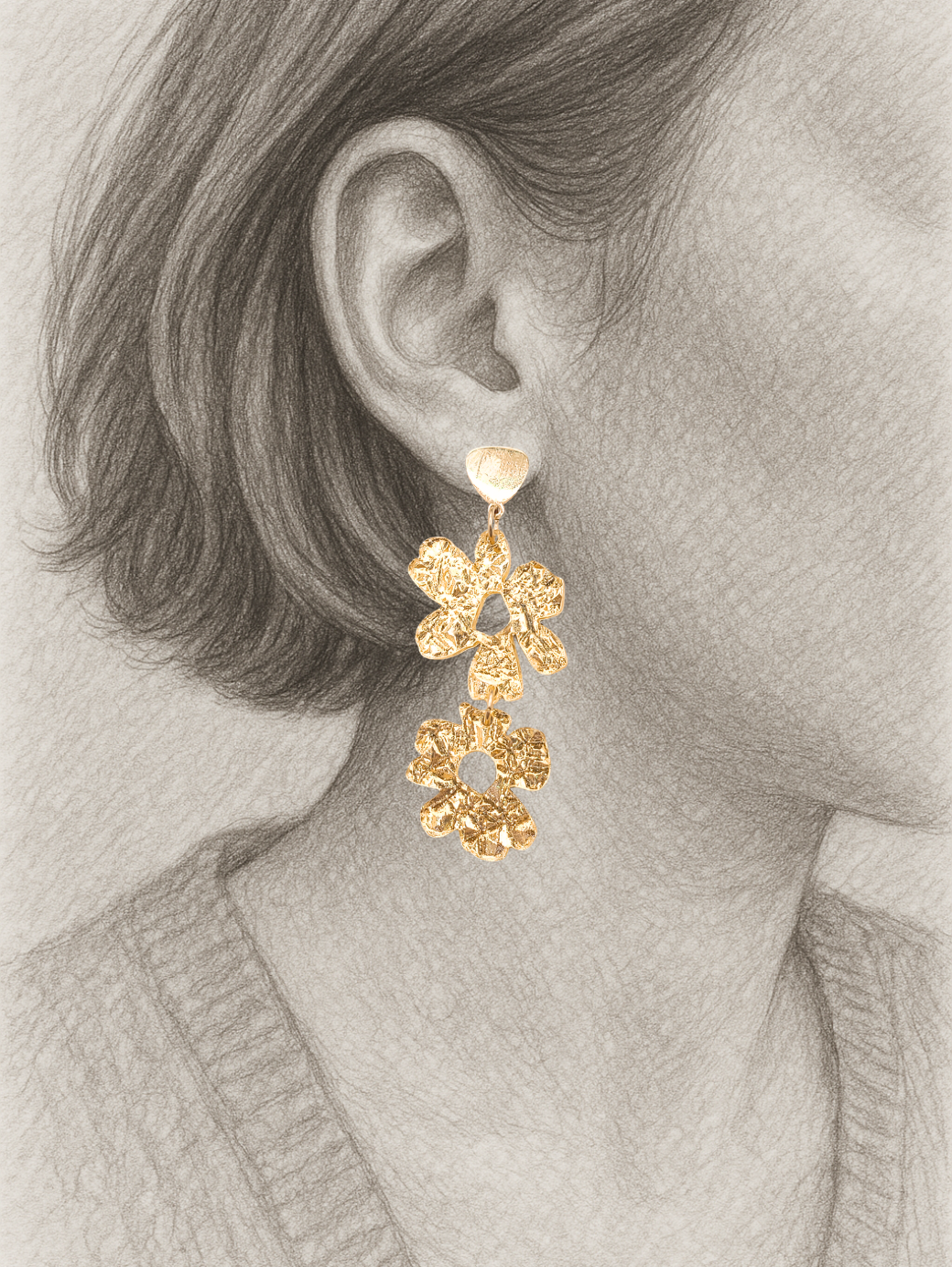 Bloemen oorbellen organisch (alleen in goud)