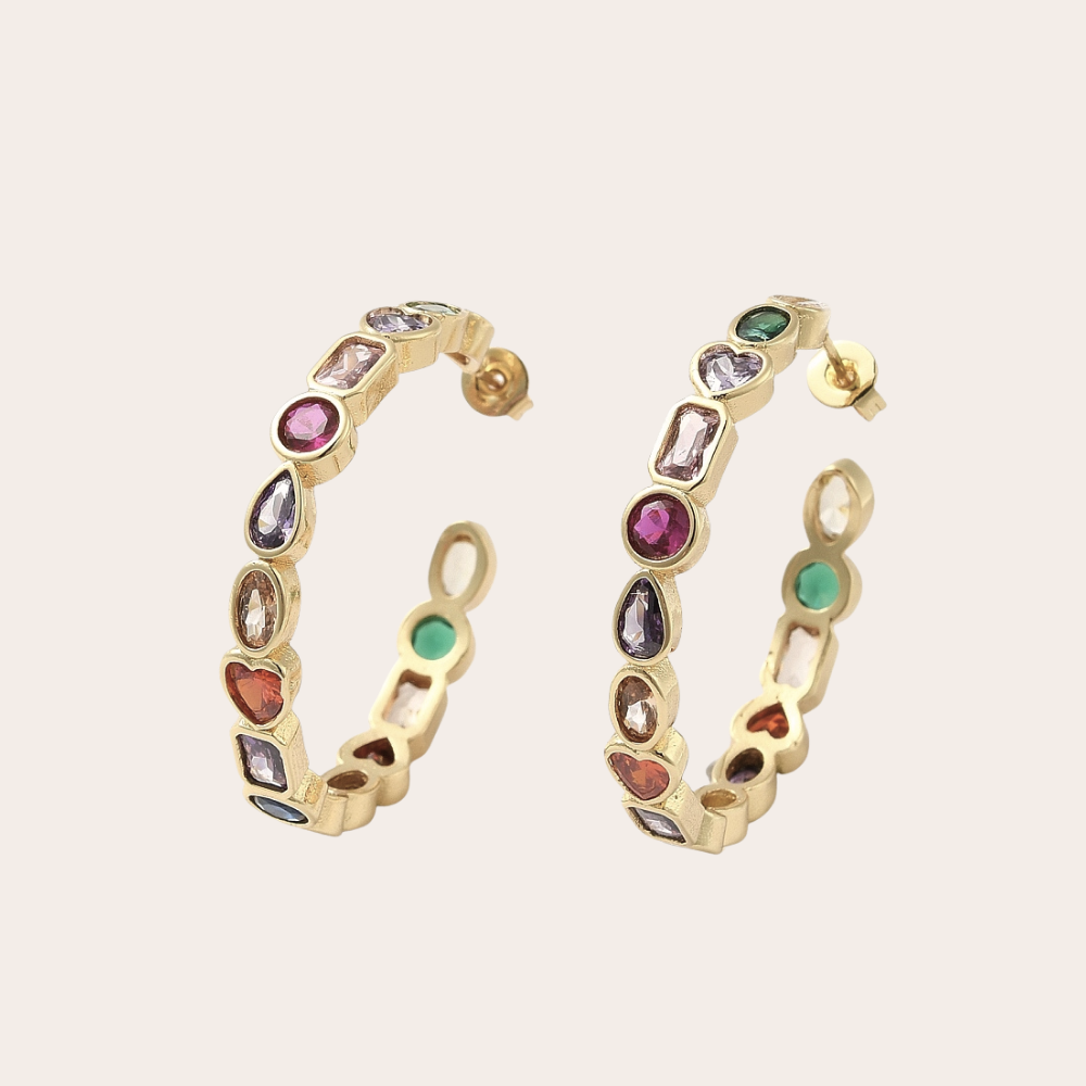 Facet ronde oorstekers goud multicolor