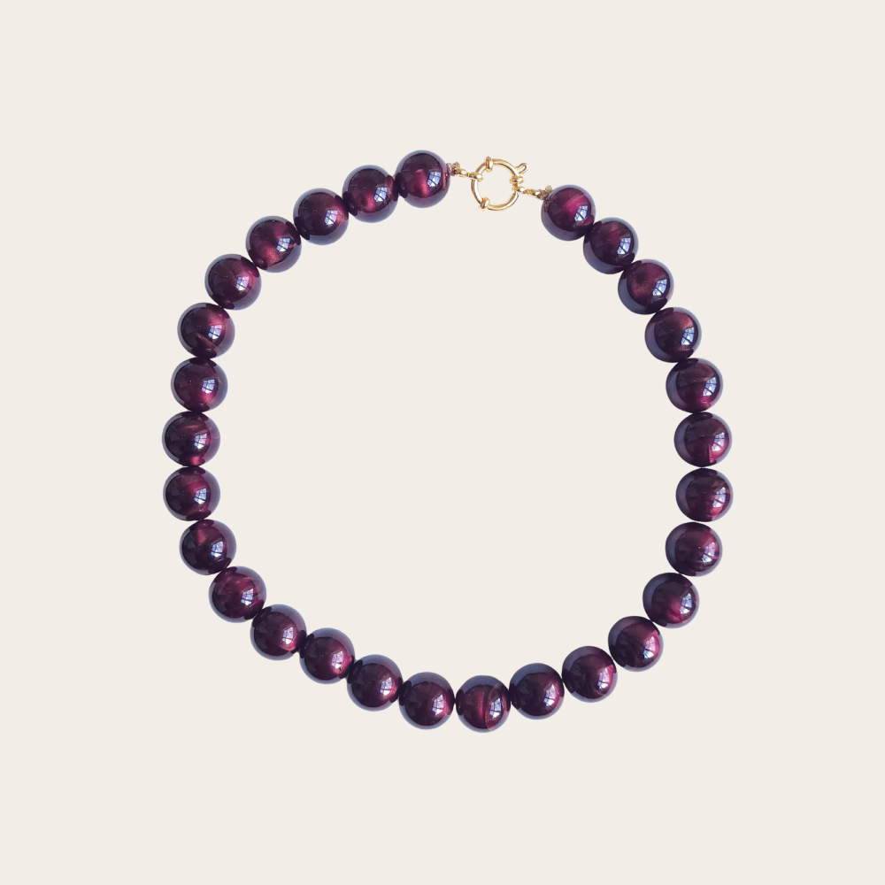 Statement ketting met grote kralen van 16 mm in bordeauxrood, bruin en groen marble